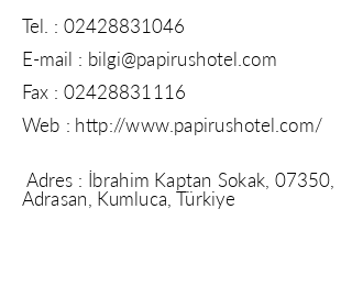 Adrasan Papirus Hotel iletiim bilgileri